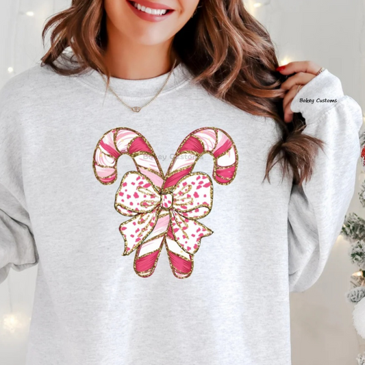 Candy Cane Christmas Bow Sweatshirt