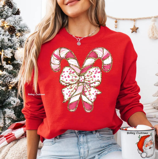 Candy Cane Christmas Bow Sweatshirt
